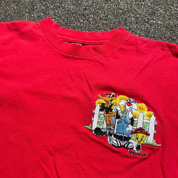 Looney Tunes Other - Vintage Looney Tunes Embroidered T-Shirt Red Daffy Sylvester Tweety 90s Single